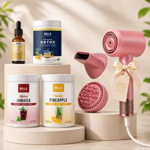Bella All Natural Tropical Hair & Wellness Bundle: Pineapple Probiotics + Jamaica + Extreme Detox + D3 K2 Drops + Free Hair Dryer Set