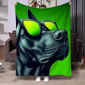 Cool Style Sunglasses Dog Print Flannel Blanket, Soft Skin-Friendly Comfort Cover, Multi-Scene Use, Gift Blanket