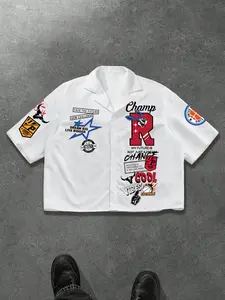 Basketball Theme Casual Short Sleeve Shirt, Letter R Design, Fitted Style, All Seasons Wear, Streetwear Inspired, Versatile Option