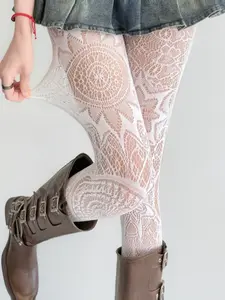 Vintage Tattoo Style Lace Pattern Print Stocking, Fishnet Pantyhose, Gothic Punk Fashion, Perfect for Music Festivals and Parties
