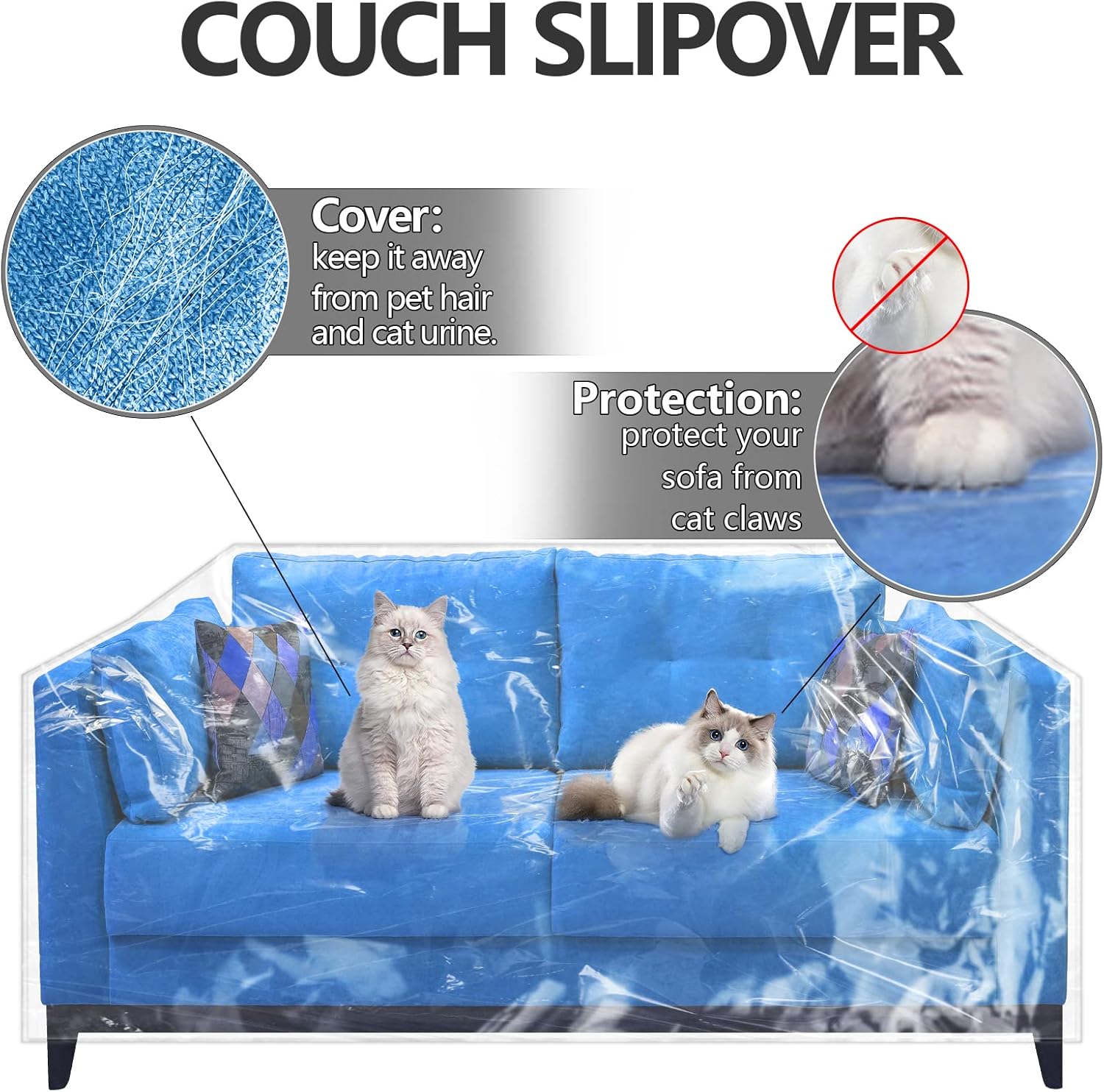 Wokire Plastic Loveseat Cover - 84" W x 40" D x 36" RH x 18" FH - Heavy Duty Vinyl, Waterproof, Slipover - Protects Pets Scratches