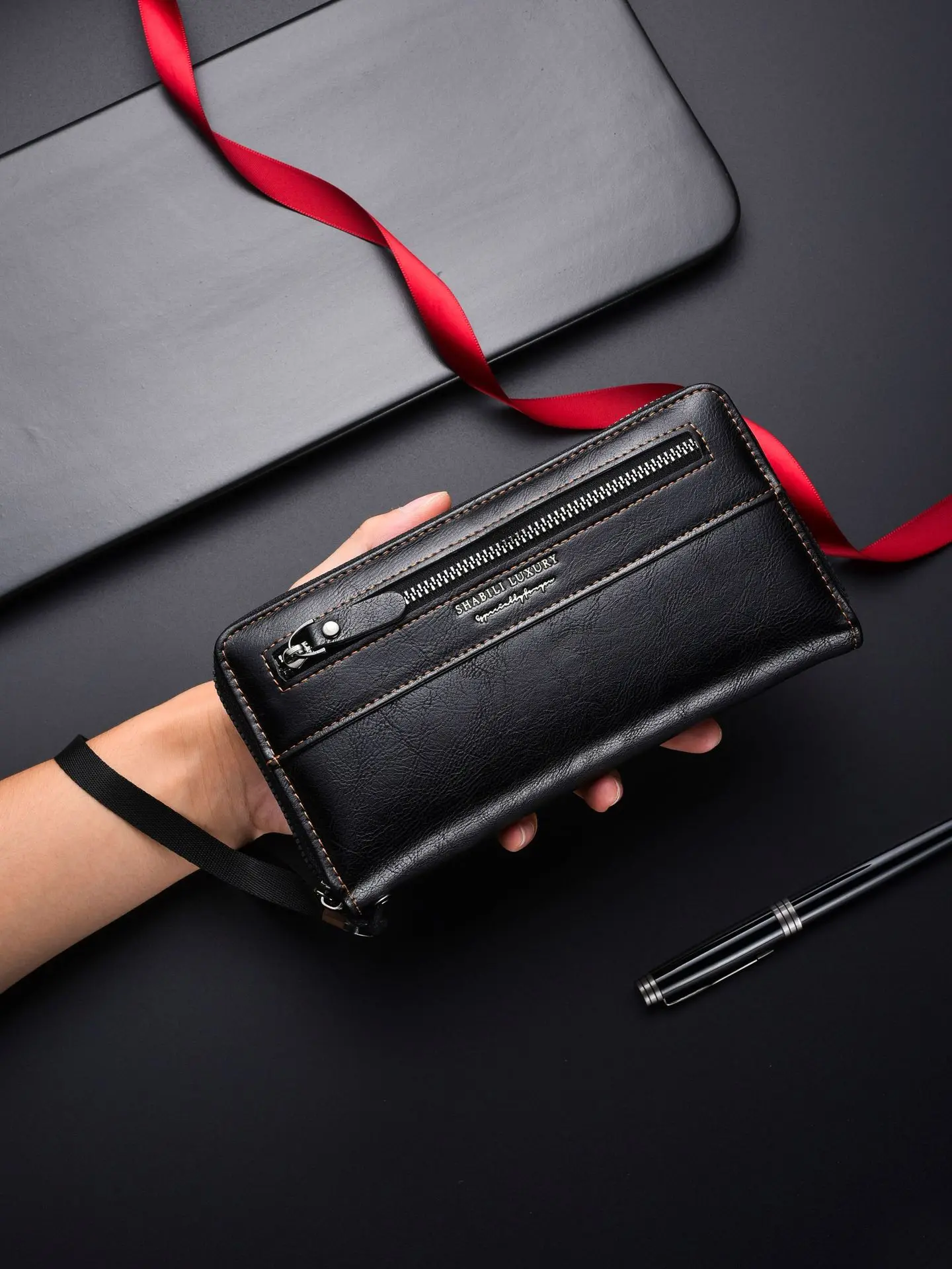 Men's Long Zip Around Wallet, High Capacity Phone Clutch with Multiple Card Slots, Business Cash Organizer