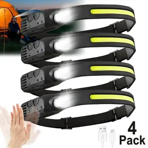 4pcs USB Rechargeable LED Headlamp, Motion Sensor Headlamp, Adjustable Headband, Emergency Work Light for Outdoor Camping Night Hiking, Running, Maintenance, Fishing