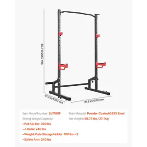 VEVOR Power Cage Squat Rack, Multifunctional Power Rack Home Gym, 1000LBS Strength Training Workout Equipment with 4 Band Pegs, Adjustable J-Hooks Safety Bars for Barbell Squat Bench Press Pull-Up