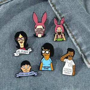 7pcs/set Cartoon Character Metal Badges, Fun Burger Shop Alloy Pins, Party Gift Decorative Pins for Friends, Unique Accessories, Durable Metal Pins, Lapel Pins