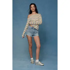 Pacsun Women's Ivy High Waisted Denim Festival Shorts Frayed Light Blue