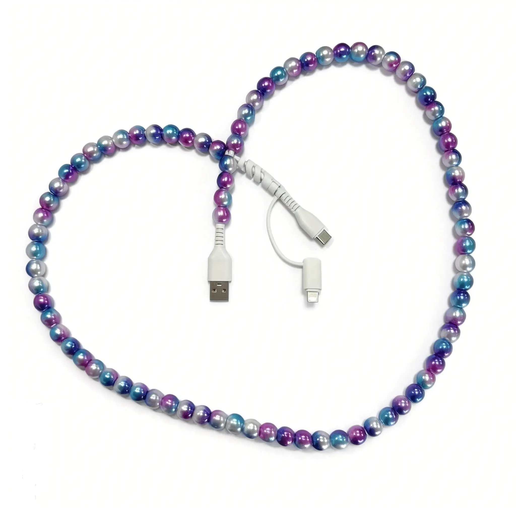 Pearl-Decorated Charging Cable - Compatible with all devices USB-C and Lightning interfaces 2-in-1 data cable, 3.3 feet in length, ideal for women for fast charging, available in multiple colors, Holiday gifts, Christmas gifts