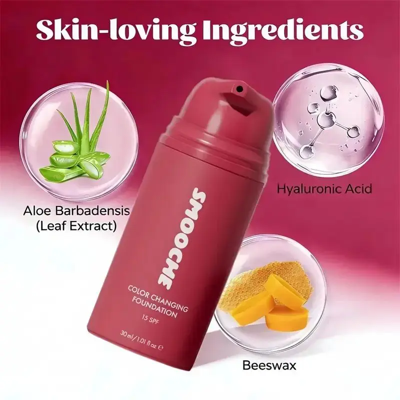 SMOOCHE Color Changing Foundation 30ml, Auto Matches Skin Tone, Aloe & Hyaluronic Acid Hydrating Base, SPF15 Natural Flawless Coverage for All Skin Types