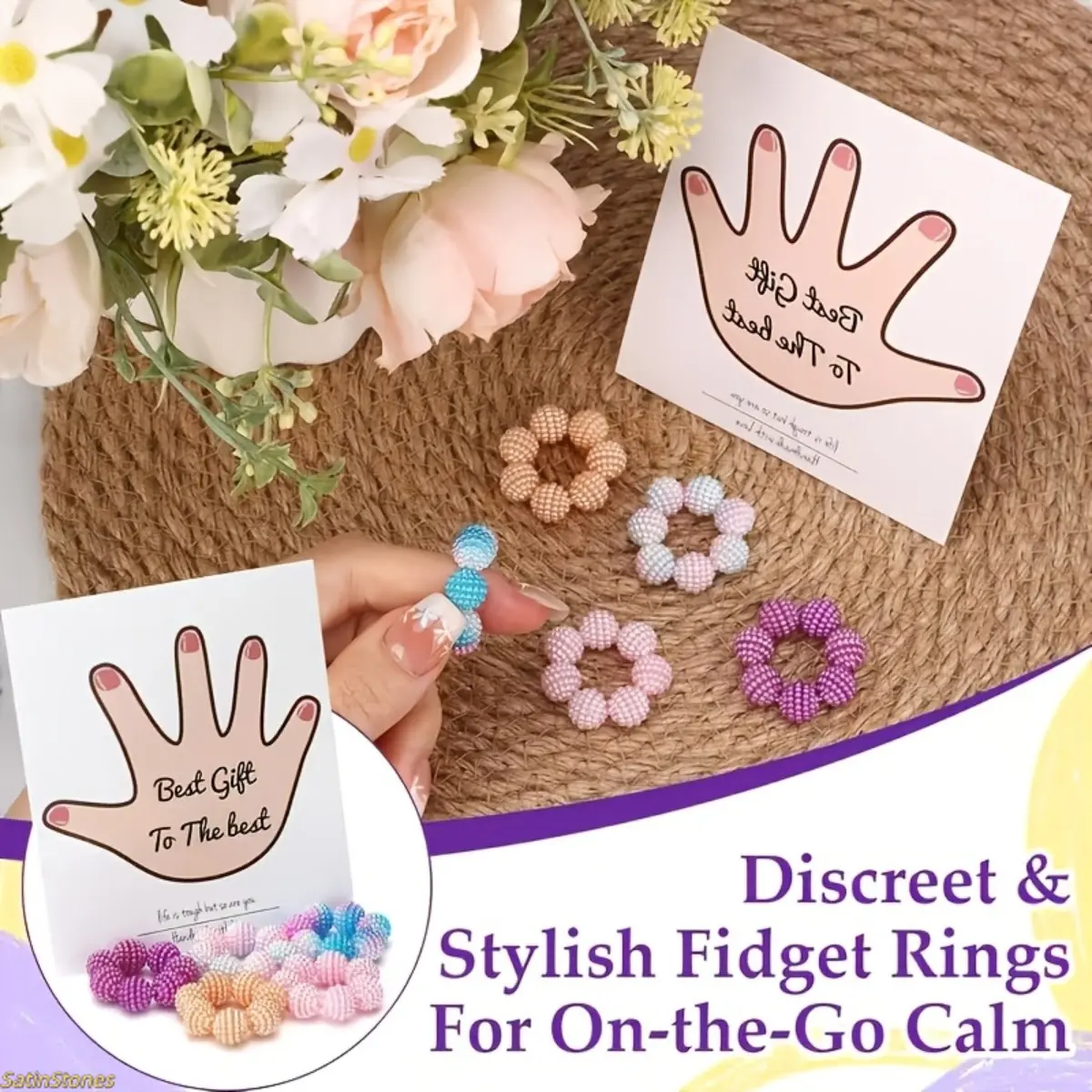 Unisex Plastic 5-Piece Polychromatic Gradual Change Spiked Bead Massage Ring Set, Anxiety Fidget Stress Relief Toys, Desk Stress Reliever, Sensory-Friendly Fine Motor Skills Accessory for Neurodivergent Individuals