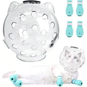 Ransparen Adjusable  Uzzle Ih Breahable E Dign And 4 Silone Cla Covers For Se Grooing Bahing And Shaving AniBie Proecive Bubble Hood For S Ediu Size