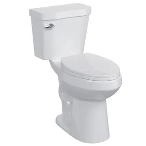Two Piece Elongated Toilet, ADA 19" Height with Side Press Flush, 12" Rough-In, Powerful Flushing System & Under-Locking Lid for Bathroom Comfort