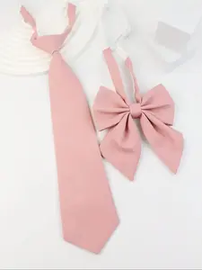 Cute Ruched Bow Tie & Tie Set, Fashionable Adjustable Strap Tie & Bow Tie Set for Men & Women, Fashion Accessories for Daily Wear