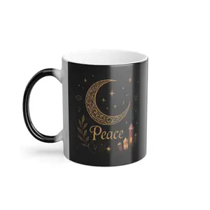 Peace Crystals Color Morphing Coffee Mug 11oz Ceramic Heat Reactive Tumbler with C Handle Glossy Finish Reusable Washable Drinkware Cup Sturdy 0.33l Personalized Gift