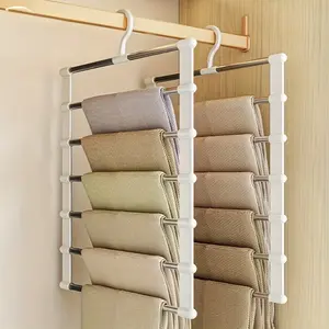 2pcs multi-layer trouser rack, seven-layer bendable hanger, non-slip wardrobe storage artifact, ladder design