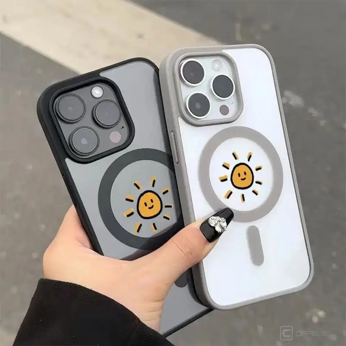 Smiley Sun MagSafe Men Phone Case for iPhone 17/16/15/14/13/12 Pro Max/Plus/Pro Black/Gray Edge Semi-Transparent Cover Magnetic Cellphone Protection