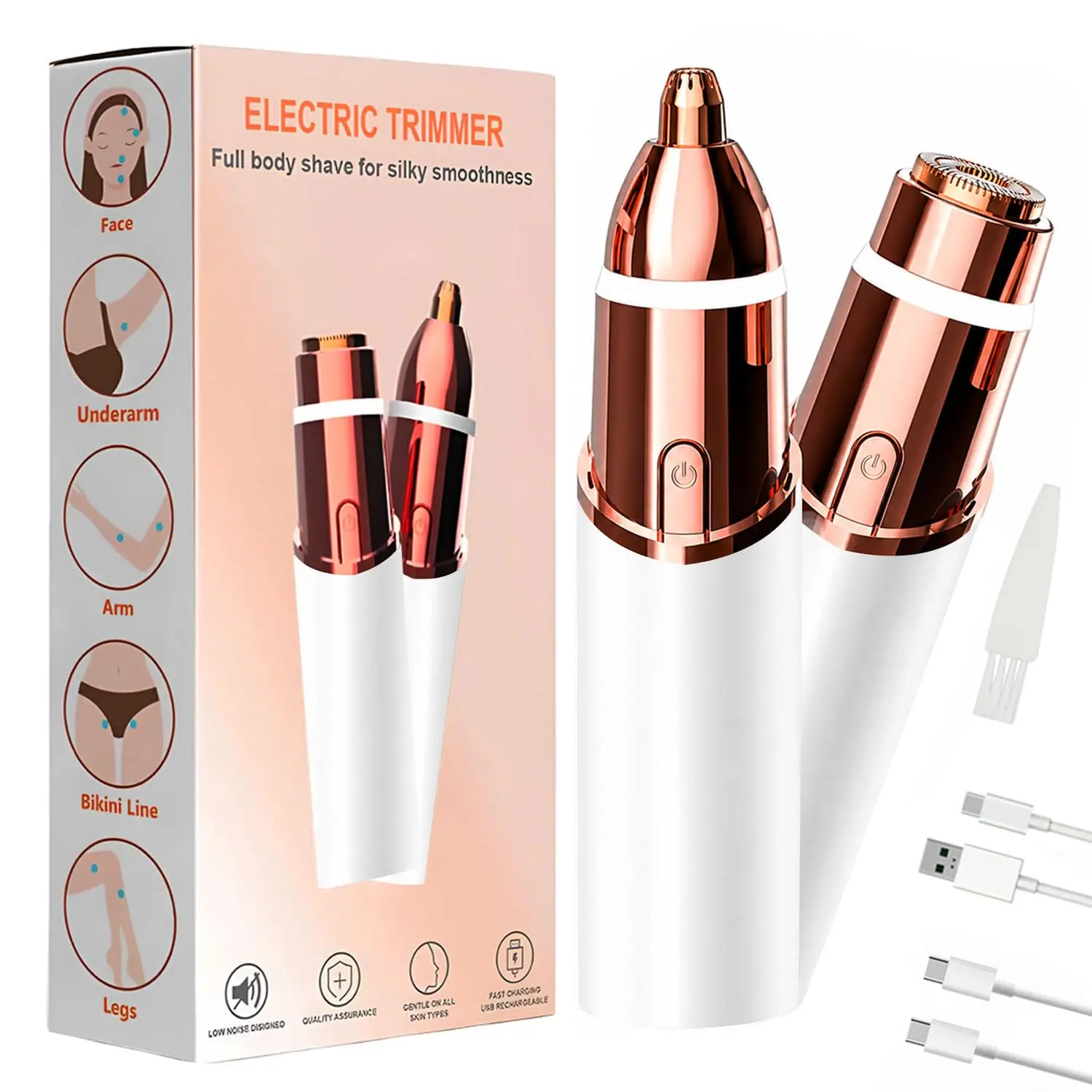 2-in-1 Rechargeable Eyebrow & Facial Trimmer, Portable Hair Remover for Home Use, Festive & Party Gift (Home Supplies, Festive & Party Supplies)