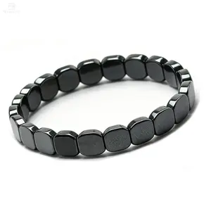 Hematite Bracelet for Men Him, Protection Black Stones for Grounding & Balance, Sleek Minimalist Style, Anniversary or Birthday Daily Wear Jewelry Gifts for Dad/Husband, Fathers day gift Stretch Bangle Versatile