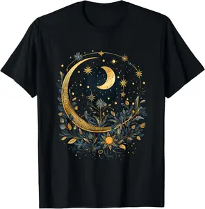 100% Cotton mystic sun and moon woman mystical flowers aesthetic T-Shirt