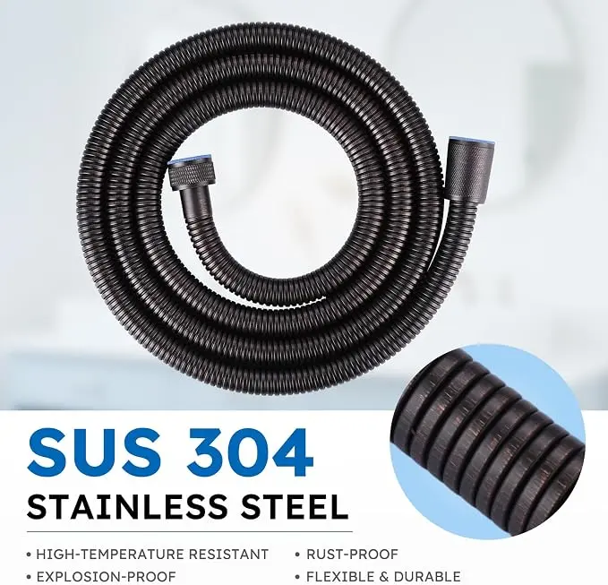 Shower Hose, Stainless Steel Shower Hose Extension, Oil Rubbed Bronze | Stainless Steel Material, Stretchable Design, Tangle-Free Design, Double Buckle Design, Handheld Shower Hose for Bathroom(1.5M black)
