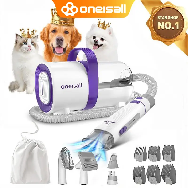 oneisall 6 in 1 Pet Grooming Kit & Vacuum, Dog Clippers with Grooming Tools for Dogs Cats and Other Animals
