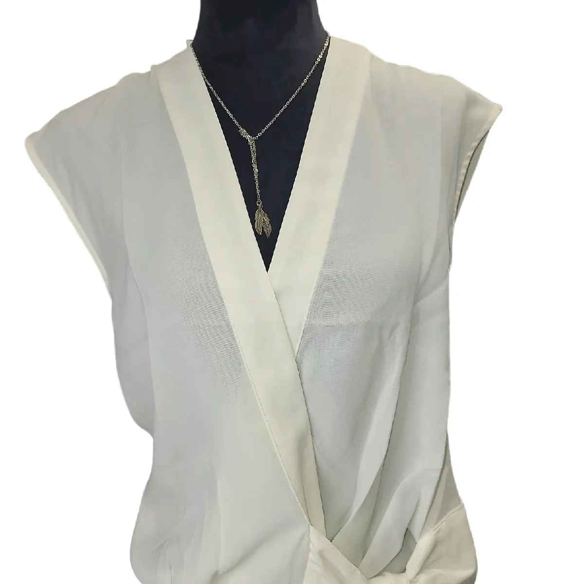 Sleeveless white Casual Blouse,  v neck