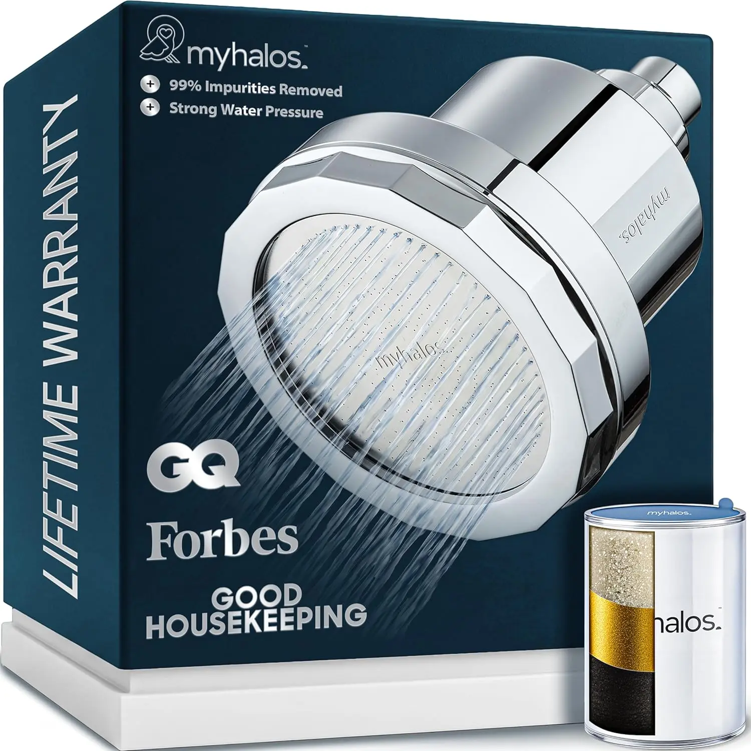 MyHalos® Chrome Filtered Shower Head for Hard Water - High Pressure, Chlorine-Removing, Durable, Detachable Design, Easy Installation, Cleaning-Friendly, Hair & Skin Benefits