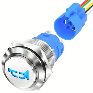 [Marine Horn Switch] Daiertek 16mm Marine Horn Switch, Blue LED, Aluminum Panel Mount Air Horn Button | 12V/24V, Metal Material, for Boat, Train, RV, Man Cave, Electrical Outlet