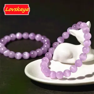 Lovskaya Kunzite High Quality Natural Crystal Bead Bracelet Soft Pink Lilac Color Healing Energy Emotional Balance Handcrafted Gift for Valentine's Day