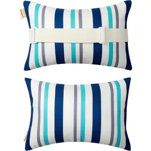 2 Pack Waterproof Chaise Lounge Head Resting Pillows Blue Decorative Outdoor Patio Pillow with Insert & Adjustable Elastic Stripe for Recliner Beach Chair Office Chair Neck Lumbar Attachment