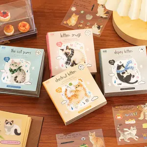 80 Sheets 4 Styles Cute Cat PET Sticker Book Pack, Kawaii Cat Stickers for Journaling, Scrapbooking, Planners, Notebooks & DIY Crafts.