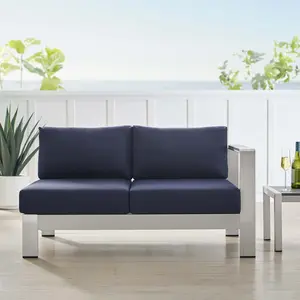 Modway Shore Sunbrella® Fabric Aluminum Outdoor Patio Right-Arm Loveseat in Silver Navy