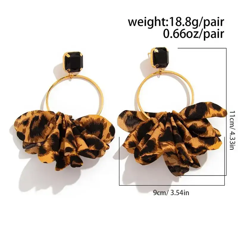 1 Pair Leopard Print Fabric Statement Earrings - Sexy Vacation Style, Large Circle Drop Earrings with Iron Ear Needle, Fashionable Unique Design for Banquets and Music Festivals 1 Pair Leopard Print Fabric Statement Earrings - Sexy Vacation Style, Large Circle Drop Earrings with Iron Ear Needle, Fashionable Unique Design for Banquets and Music Festivals