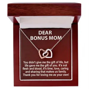 Second Mom Gift, Bonus Mom Necklace, Two Hearts Necklace, Unbiological Mom, Birthday Card, Gift for Stepmom, Foster Mom, Message Jewelry Box