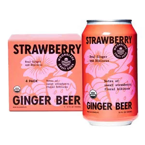 Moonglade Strawberry Hibiscus Ginger Beer Beverage Natural Organic 12 Fl Oz 4 Pack Non Alcoholic Craft Soda With Real Ginger And Hibiscus Flowers Lemon
