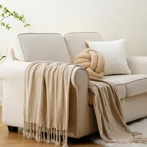 Chenille Throw Blanket for Couch, Decorative Fringe Velvety Throw Blanket for Sofa Home Decor, 50"x60"