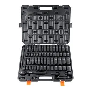 Summervibes VEVOR 1/2 Drive Impact Socket Set, 65 Piece Socket Set SAE 3/8 to 1-1/4 and Metric 10-24mm, 6 Point Cr-V Alloy Steel for Auto Repair, Rugged Construction, Easy-to-Read Size Markings, Storage Case