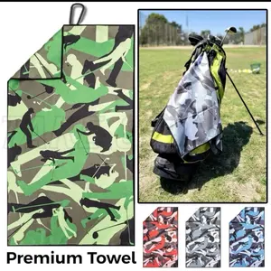Funny Camo Golf Towel 34x20 Microfiber Waffle Weave – Quick Dry Golf Bag Towel with Heavy Duty Black Carabiner Clip, Absorbent Cleaning Towel for Clubs & Balls, Golf Accessories for Men Women, Cool Golf Gifts for Dad, Husband, & Golf Lovers