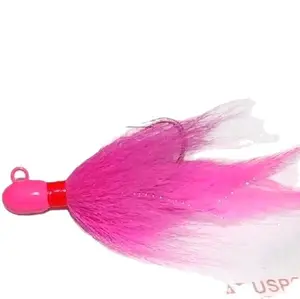 1.5oz Custom Bucktail jigs with feathers and flash. Great for striped bass, blue fish and more saltwater fishing.