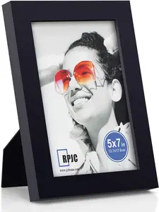 5x7 Picture Frames Made of Solid Wood High Definition Glass for Table Top Display and Wall Mounting Photo Frame Black