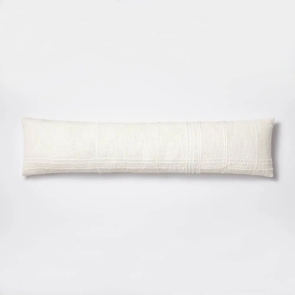 Bed Lumbar Texture Tonal Plaid Decorative Throw Pillow Off White - Threshold designed with Studio McGee: Cotton & Acrylic Indoor Use