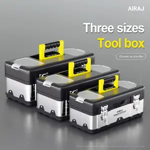 AIRAJ Metal Shockproof Industrial Heavy Duty Multi-Functional Tool Box, Portable Dual-Layer Organizer for Tools & DIY Work, Waterproof Dustproof Storage Case