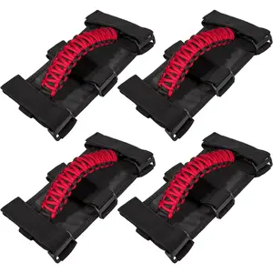 4 x Roll Bar Grab Handles Grip Handle for Jeep Wrangler JK JKU JL JLU TJ YJ Sports Sahara Freedom Rubicon Unlimited Gladiator JT 1955-2023 UTV ATV Premium 550 Paracord Interior Accessories (Red)