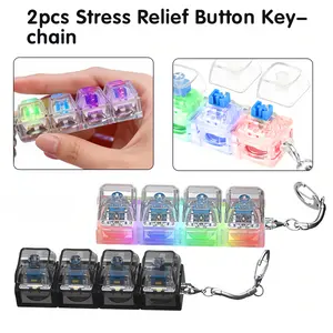 2 Pack Keyboard Fidget Keychain with Colorful LED Lights, Keyboard Fidget Toy, 4-in-1 Stress Clicker Toy, Keyboard Button for Anxiety Relief,Decompression  SqueezeToy for for Adults, Office, Library & Daily Use, Transparent Black & White