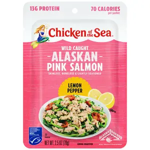 Chicken of the Sea Alaskan Pink Salmon, 2.5 oz. Packets (Pack of 4), Wild Caught Salmon, Lemon Pepper Seasoning