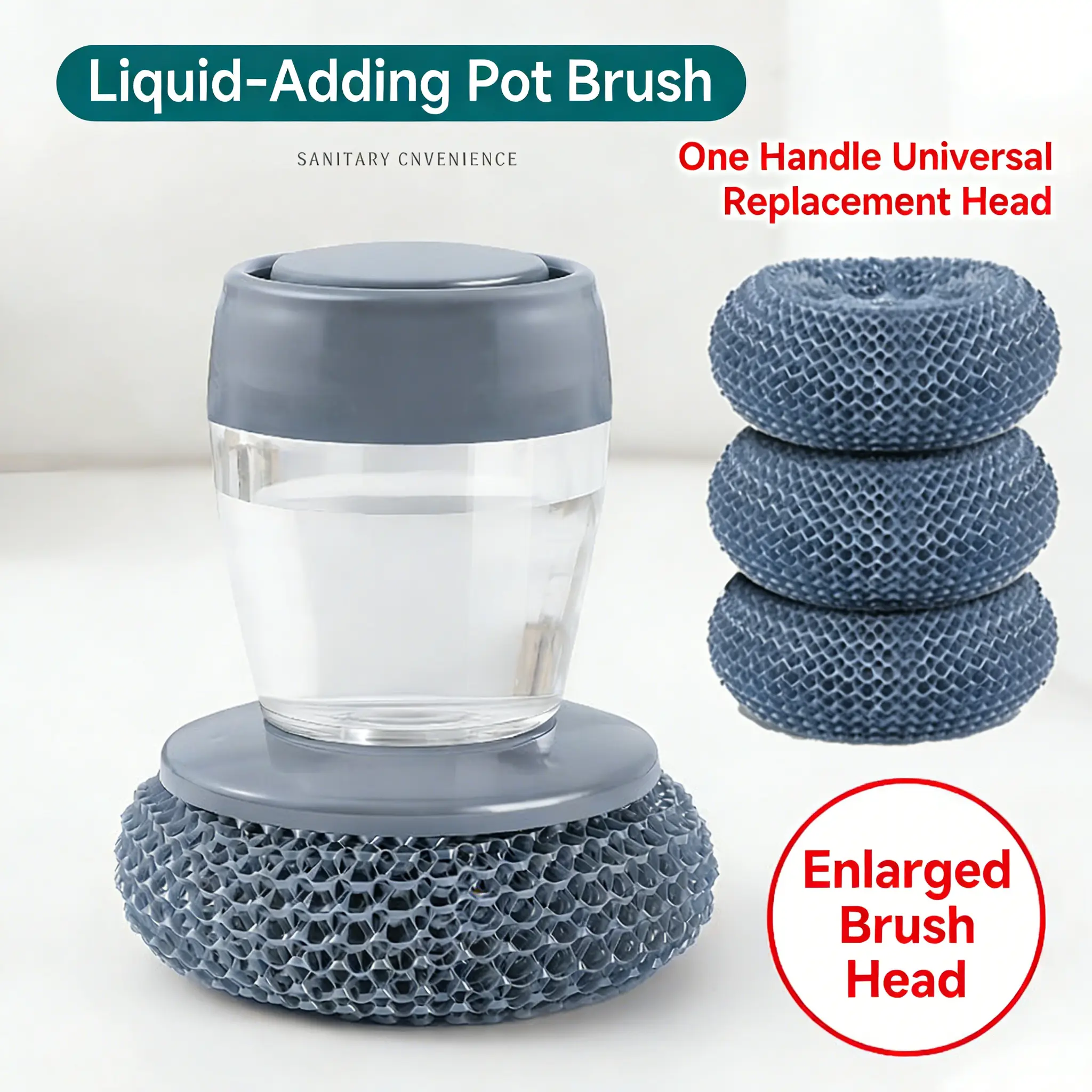 Automatic Liquid Filling Comfort Handle Soap Dispense Palm Brush for Kitchen Sink Pot Bowl Cleaning Ergonomic Non-slip Grip Durable Bristles Multi-Purpose Tool - Sponges
