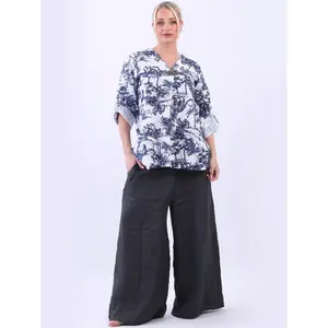 Ladies V-Neck Jungle Print Linen Tunic Top