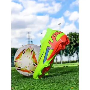 Parent–Child Fluorescent Green–Orange Long Studded Football Shoes, Competitive Sports Style, Breathable Mesh Upper, Long Studs for Traction, Comfortable Fit, Ideal for Parent–Child Football Matches and Professional Training, Football Boots