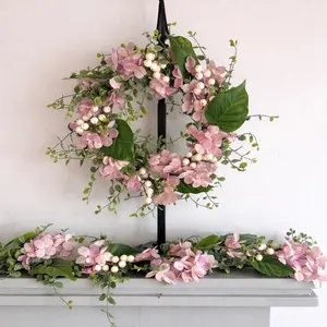 YOUR MOM WILL LOVE THIS!! Pink Floral Mothers Day Gift Set, Pink Hydrangea Candle Wreath and Garland. Spring Floral Decor