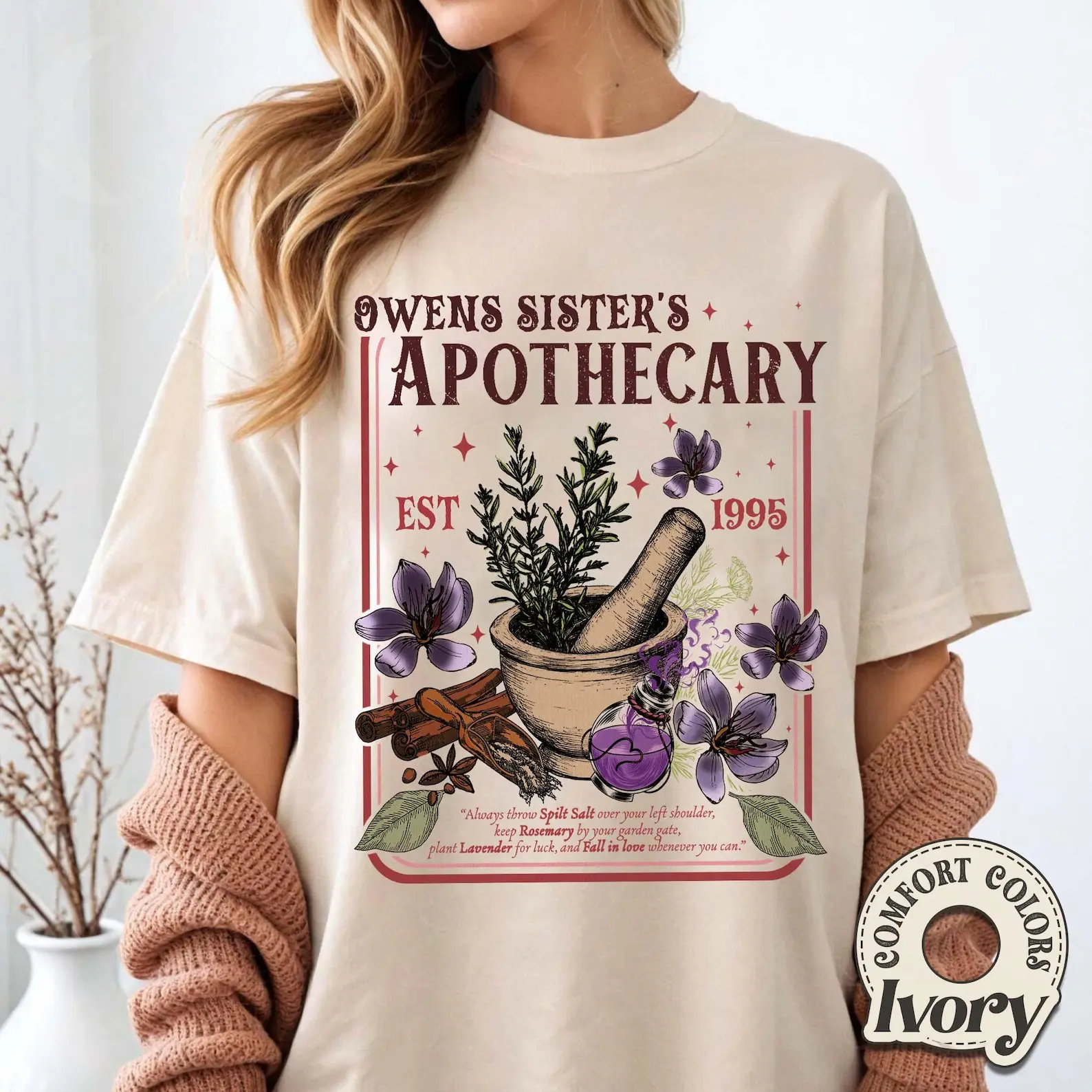 Owens Sister Apothecary Comfort Colors Shirt, Witchy Practical Magic Tee, Halloween Gift for Her, Cozy Fall Apparel