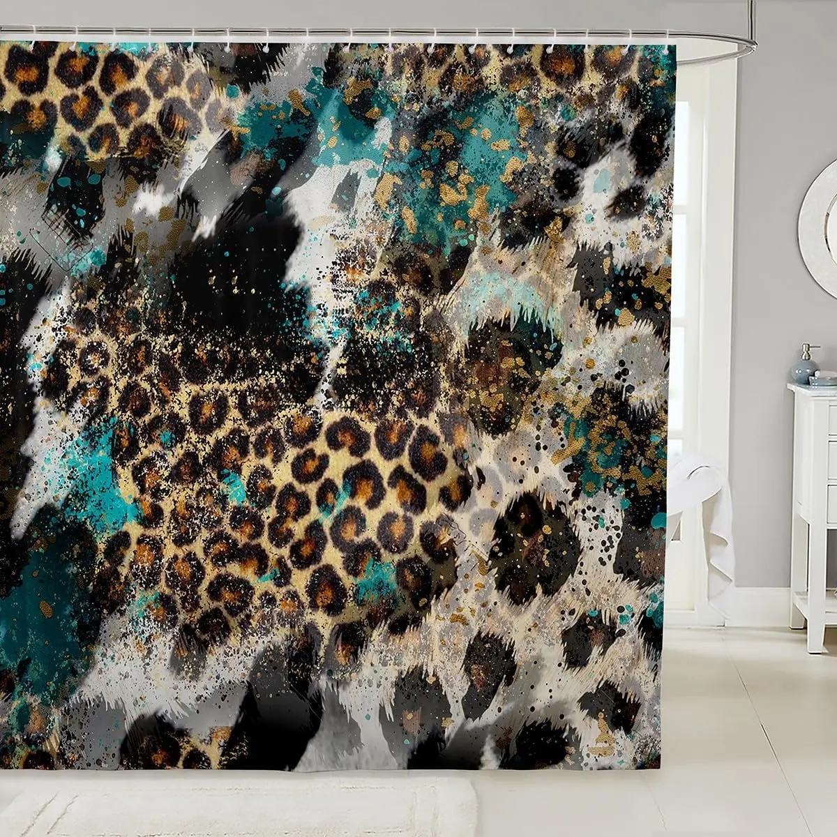 Leopard Print Shower Curtains Adults Bedroom Decor,Black White Cow Fur re Bathroom Curtains,Abstract Animals Skin Rustic Farmhouse Waterproof Curtains